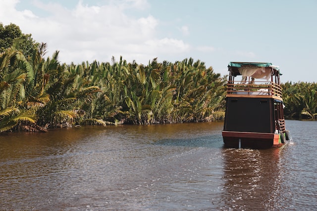 Travelling in Borneo in the middle of the river